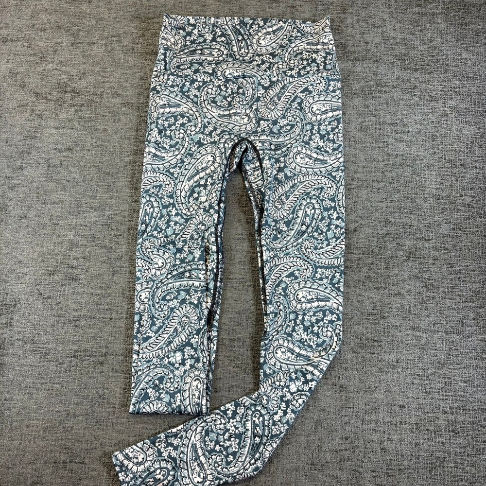 K-DEER Leggings Women Large Teal White Paisley High Waisted Yoga Pants